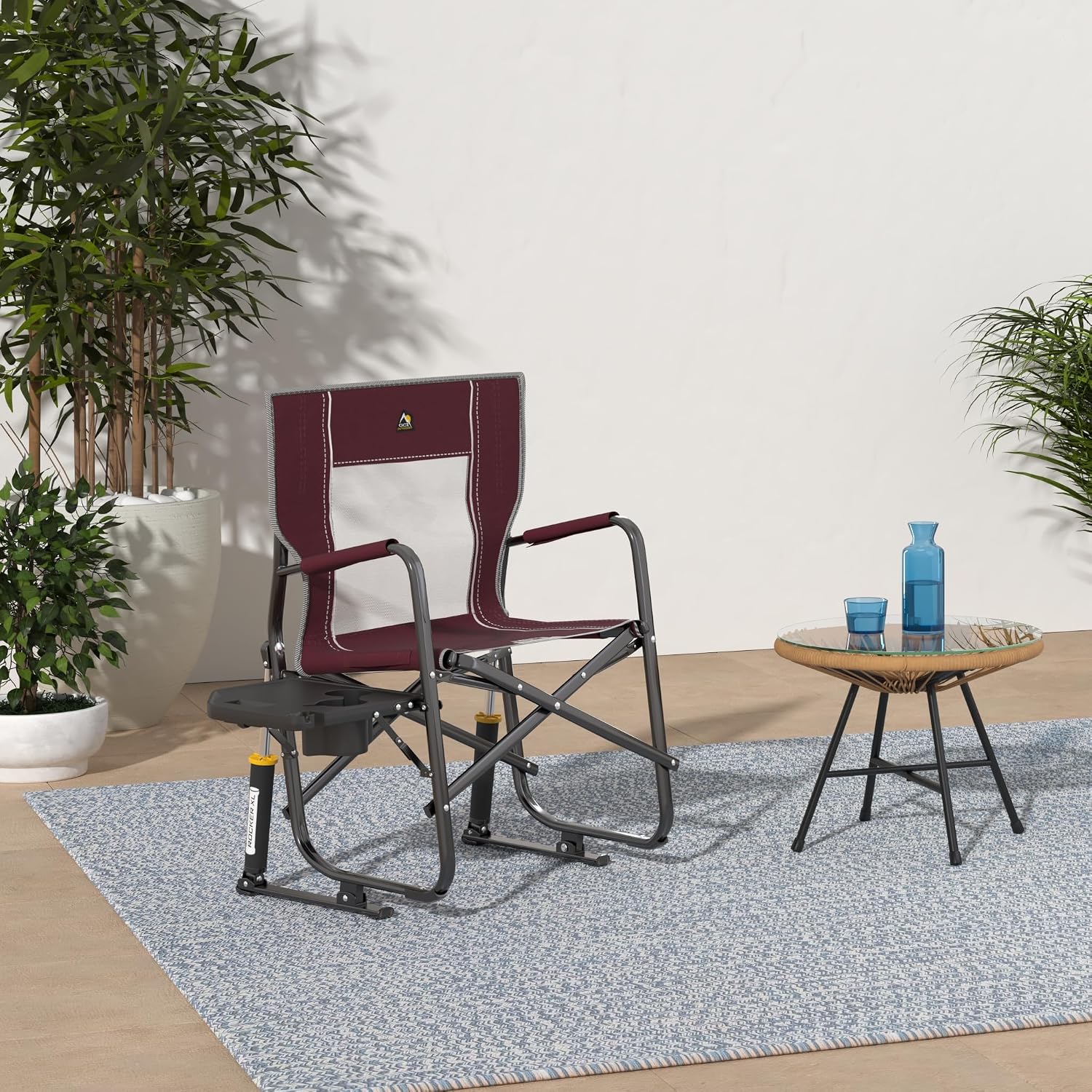 GCI OUTDOOR Freestyle Rocker XL with Side Table Camping Chair | Portable Folding Rocking Chair with Solid
